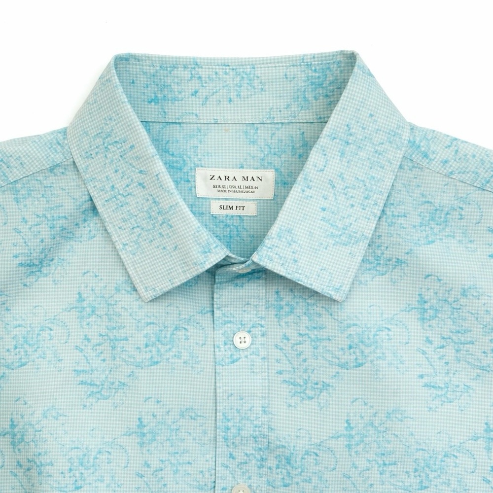 Zara Men's Light Green Slim Fit Shirt Size XL
